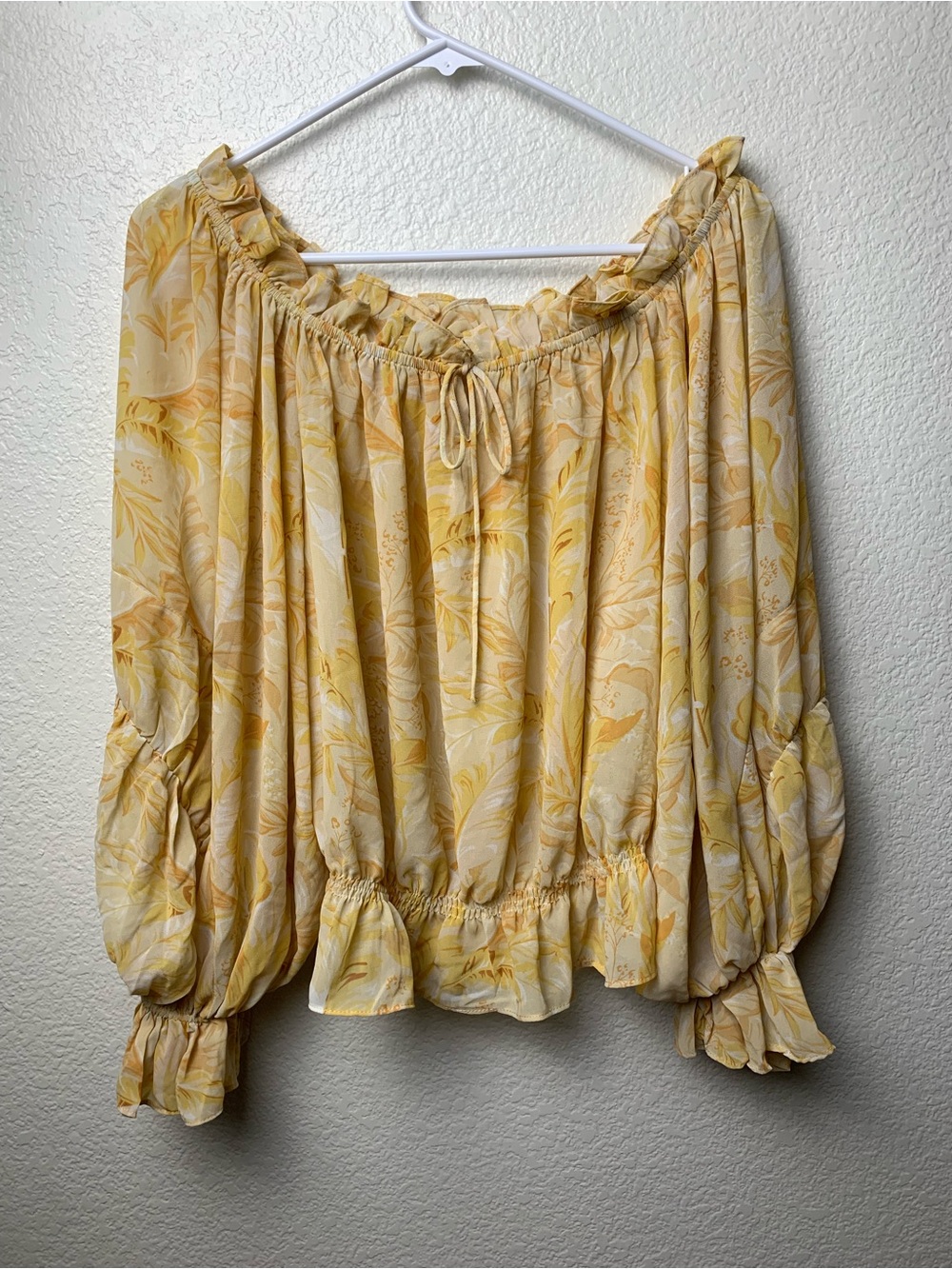 Dress Forum LA Cottagecore Floral Yellow Boho Blouse Ruffle Peasant Top Large